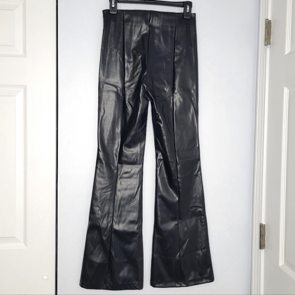 SOLD - NWT Commense Black Faux Leather High Waist Split Hem Stretchy Flare Pants - Picture 8 of 10